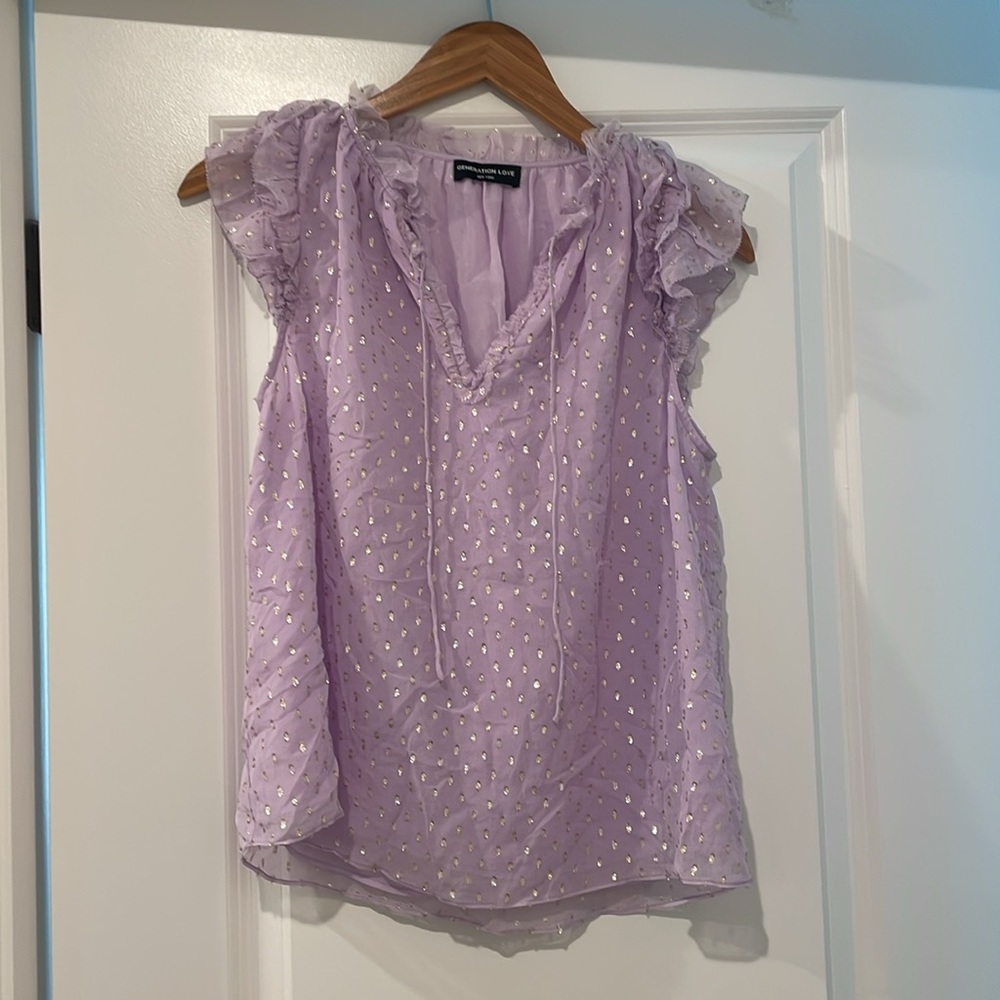 Generation Love Lilac Ruffle silk top size small - Picture 2 of 5